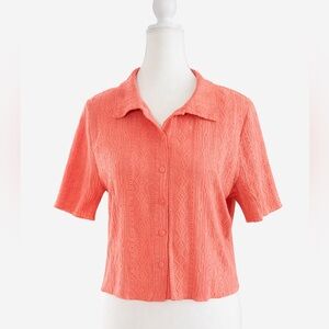 Chocolate USA Coral Textured Button-Front Blouse, Size L